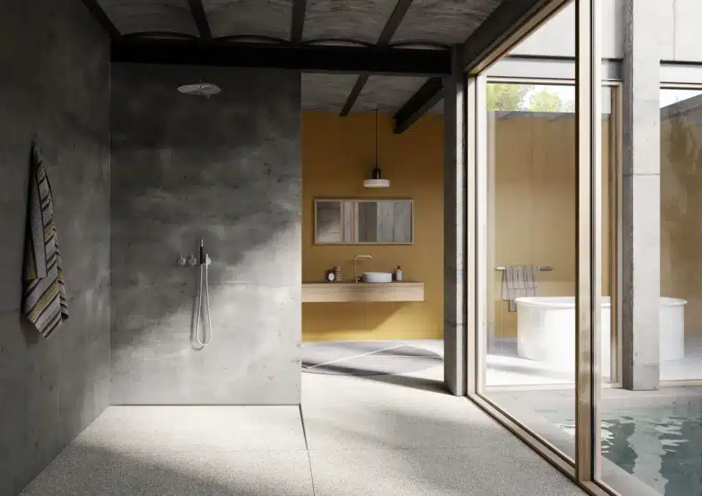 bagno con doccia filo pavimento senza piatto