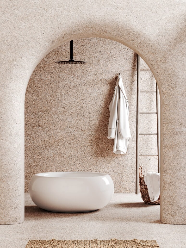 vasca rotonda freestanding in ceramica bombata bianca