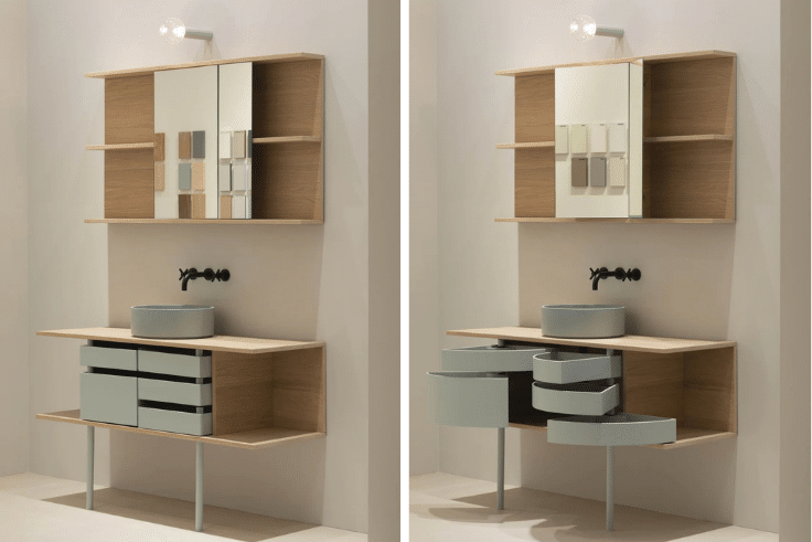 mobile bagno con piedini e piccoli cassetti girevoli Ruoto Nucci Design