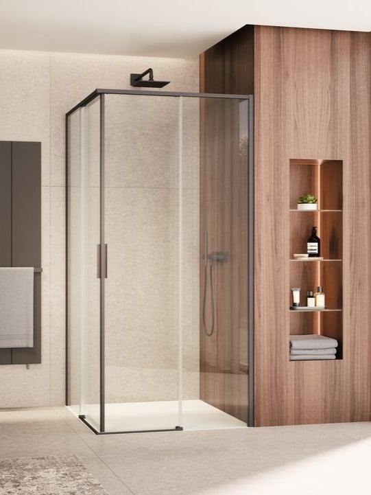 Box doccia ad angolo con porte scorrevoli e telaio sottile colorato Provex Quna