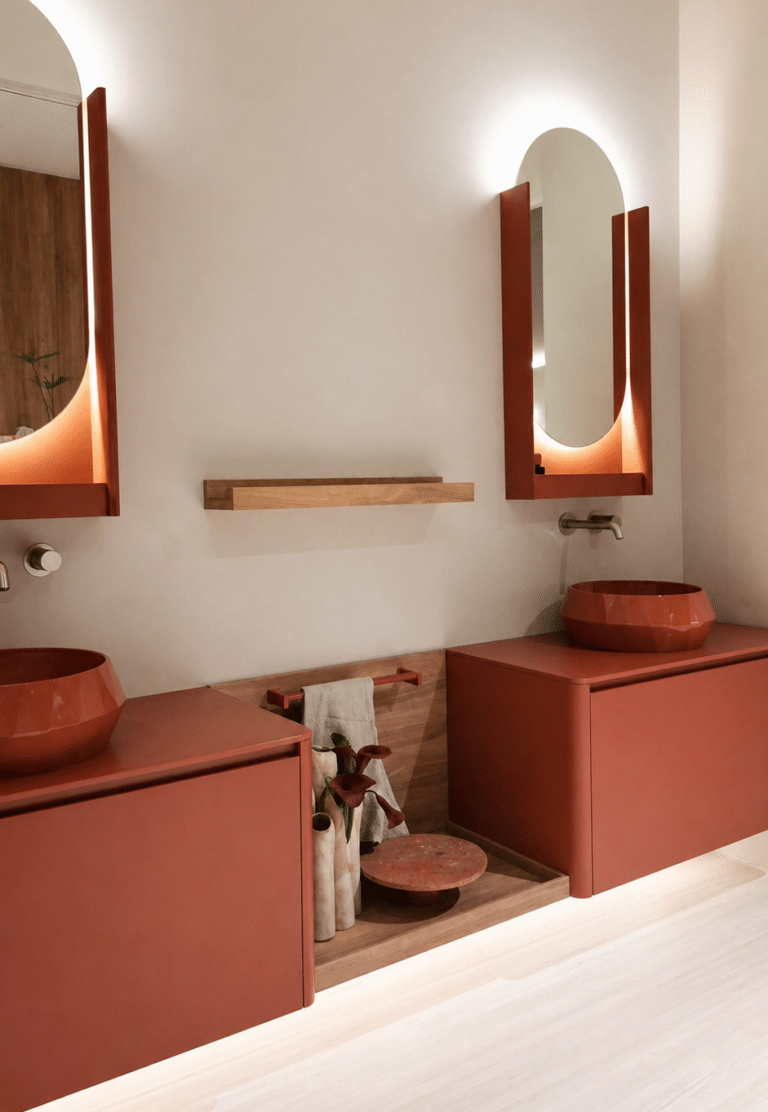 composizione mobile da bagno color terracotta arancio bruciato