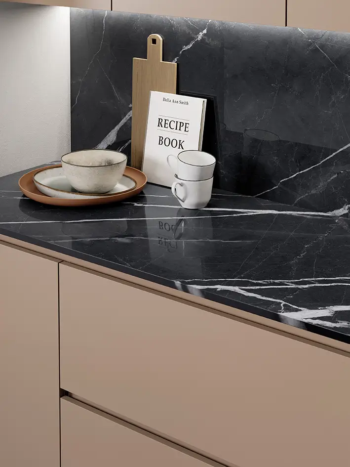 piano cucina gres effetto marmo nero vena passante ABKSTONE Black Passion FullVein3D