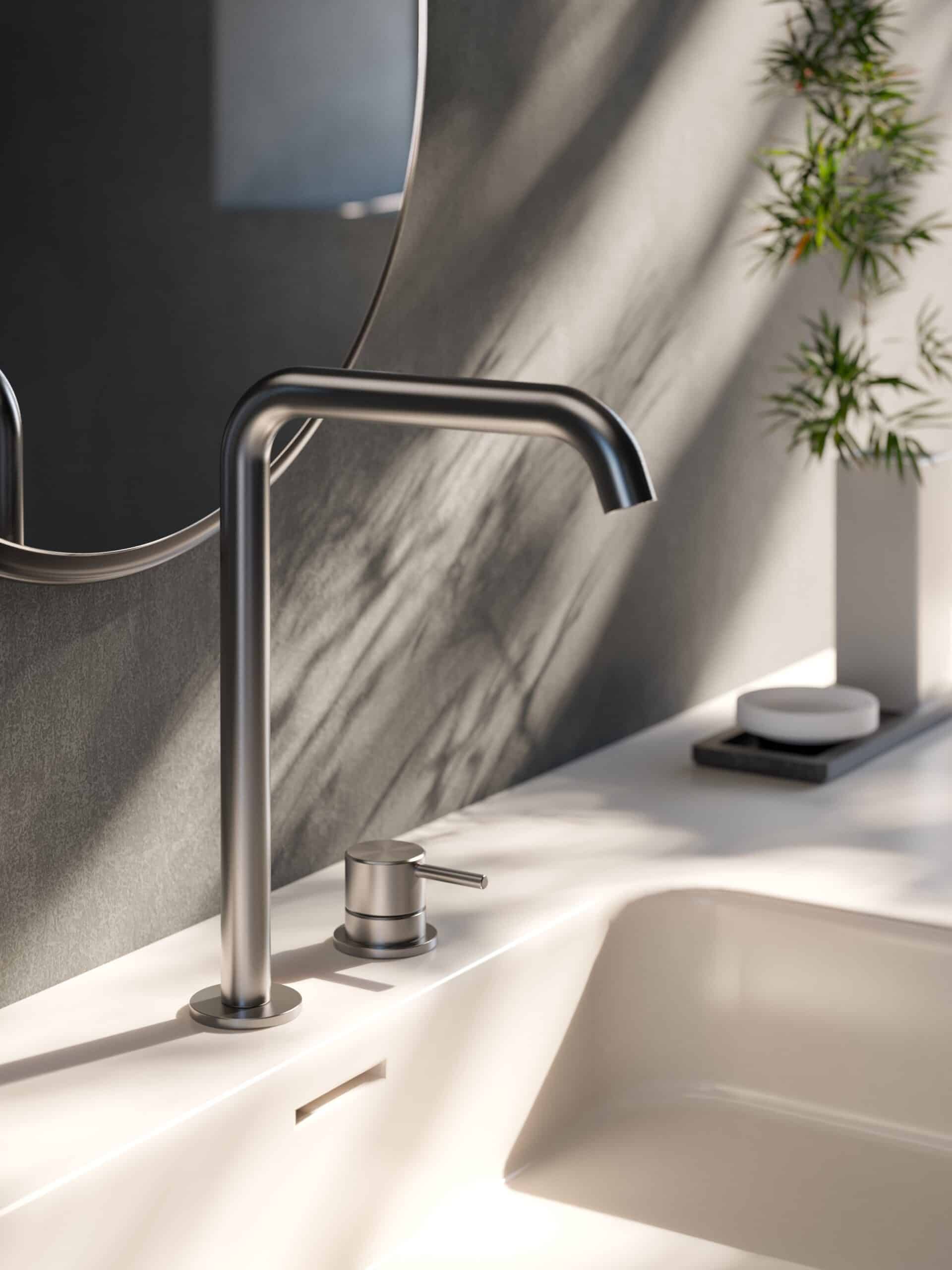 miscelatore acciaio inox con leva su top
