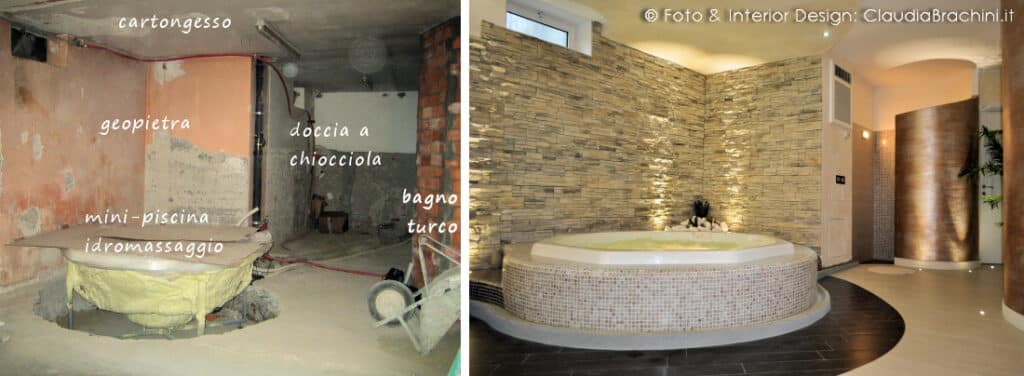 prima e dopo ristrutturazione e realizzazione spa domestica con piscina idromassaggio