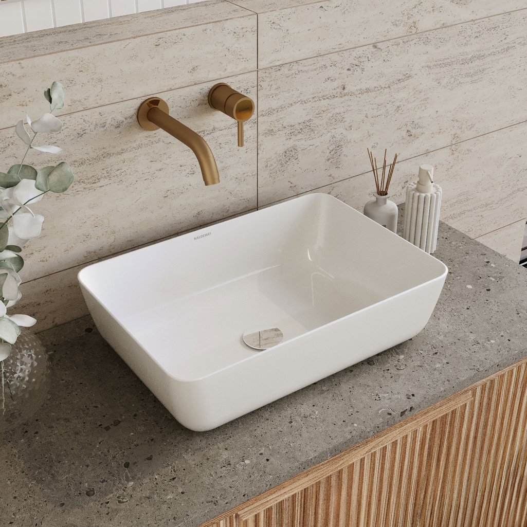 lavabo acciaio smaltato bianco su top effetto pietra grigio