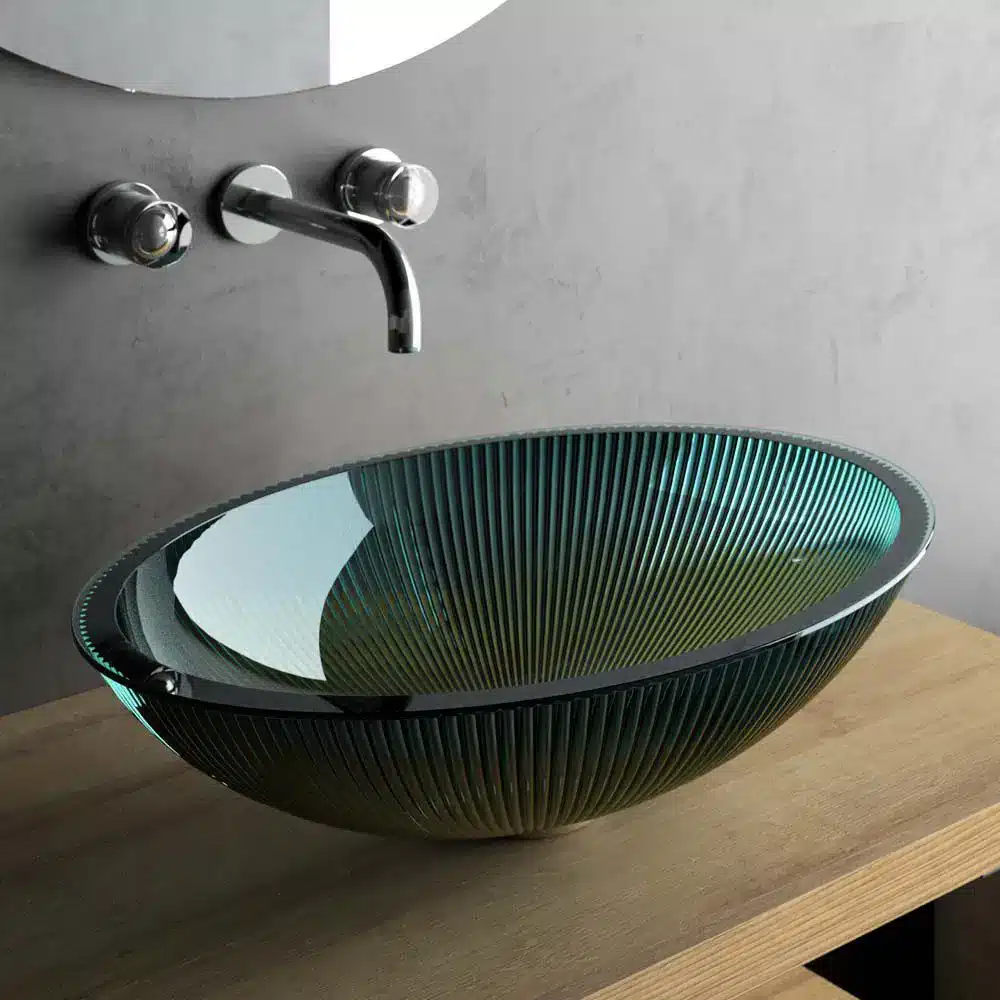 lavabo bagno vetro verde da appoggio