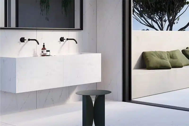 doppio lavabo in Lapitec su parete in Lapitec