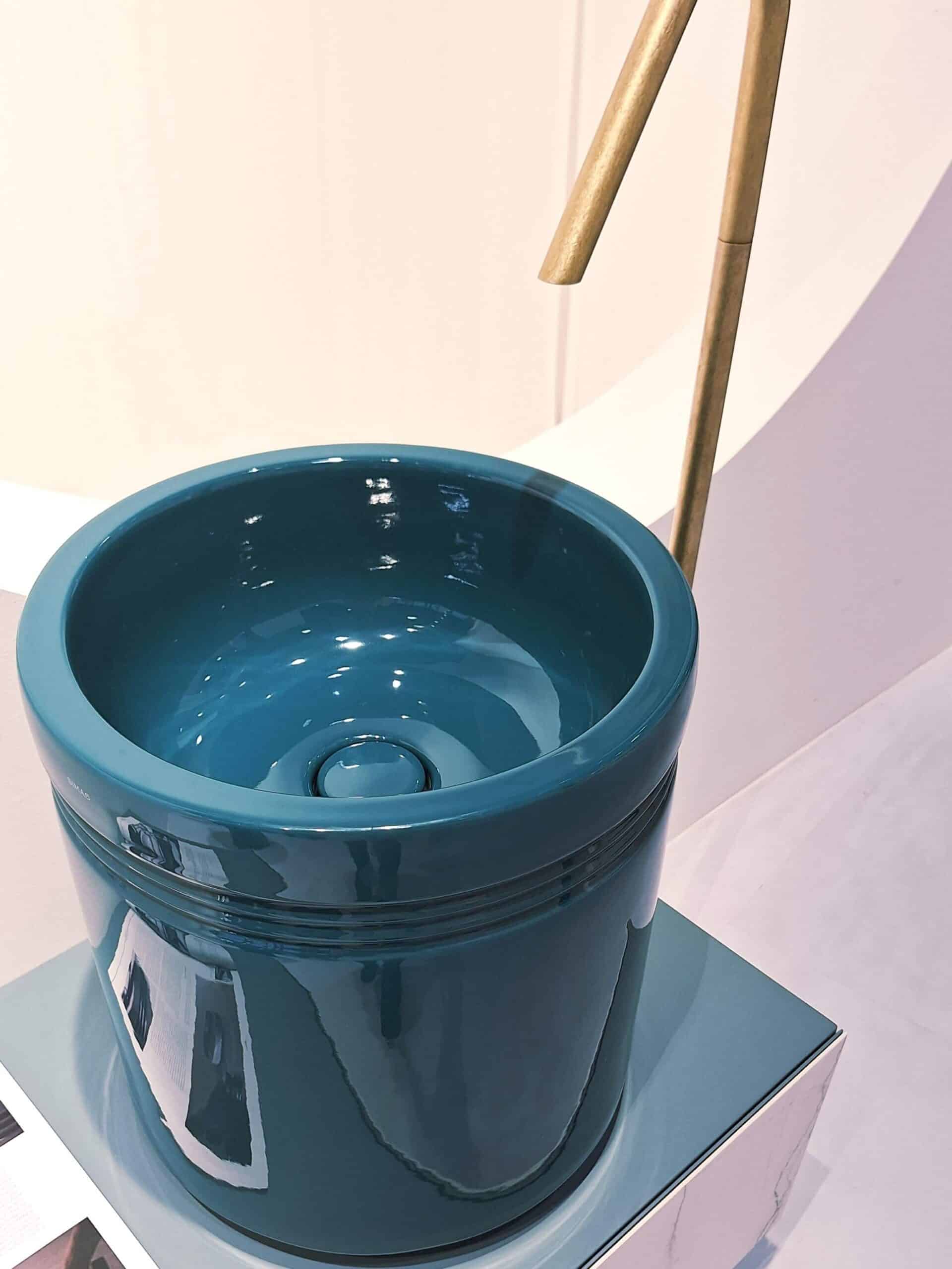 lavabo tondo alto da appoggio in ceramica lucida verde turchese