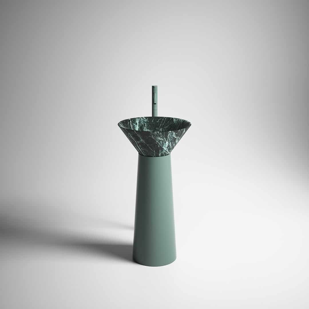 lavabo freestanding con vasca in marmo verde Alpi e base verde