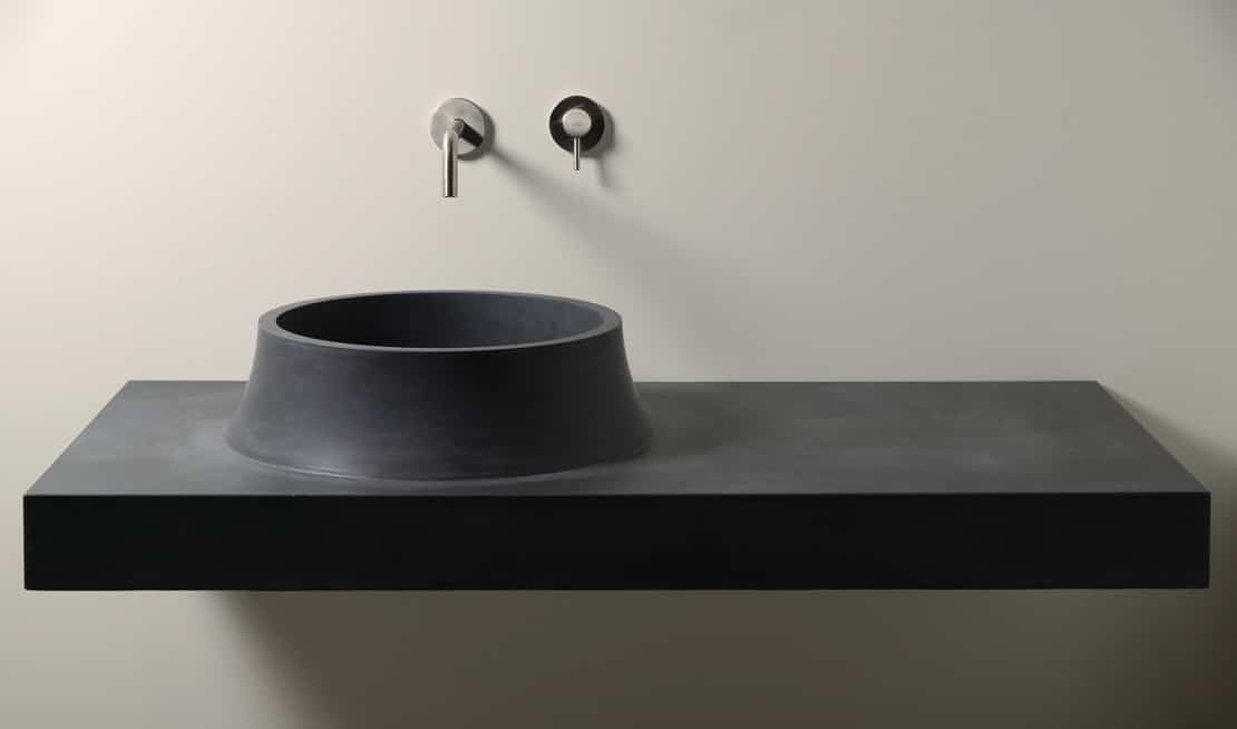 top con lavabo in cemento nero
