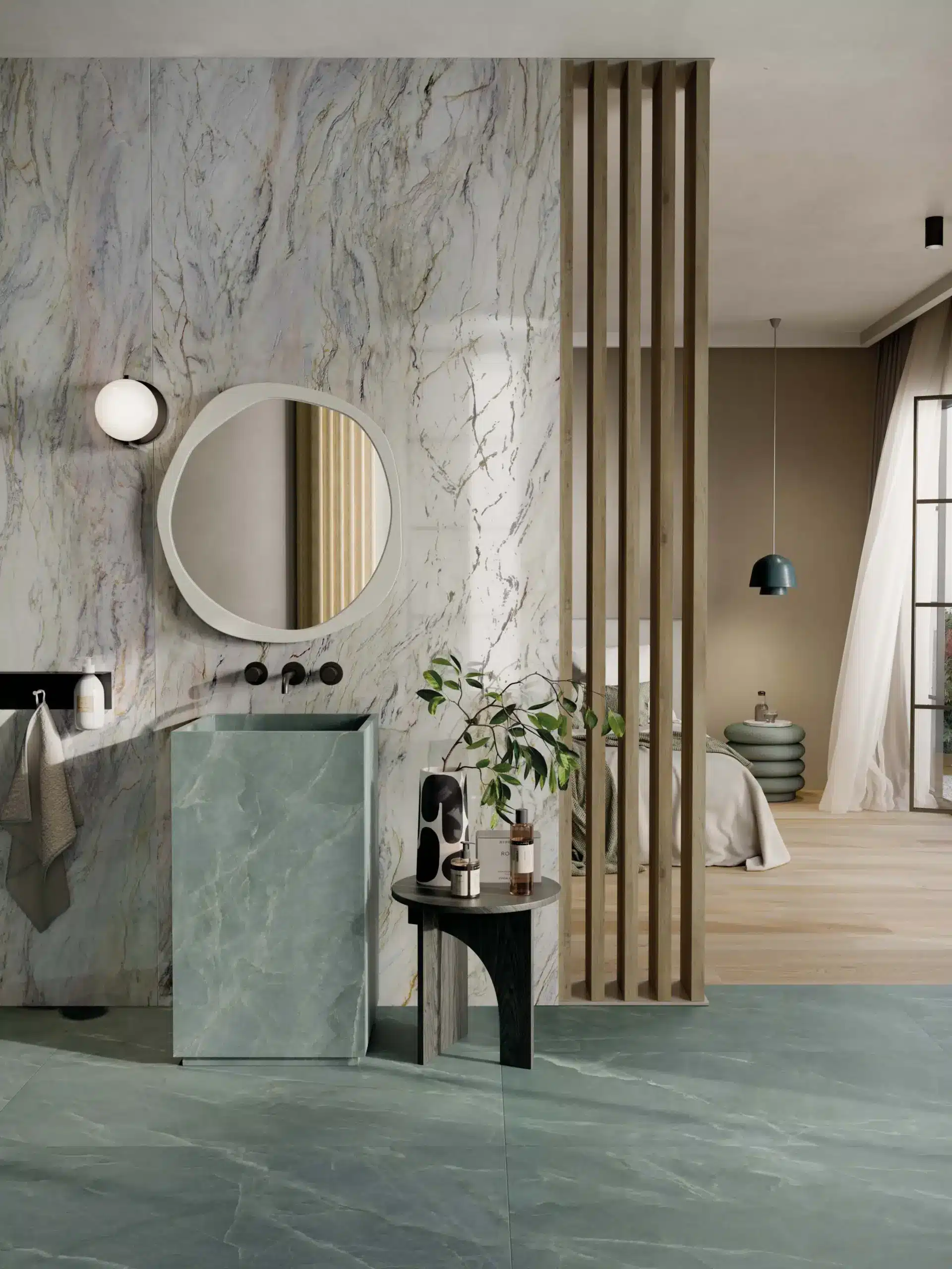 collezioni piastrelle effetto marmo bagno verde e grigio