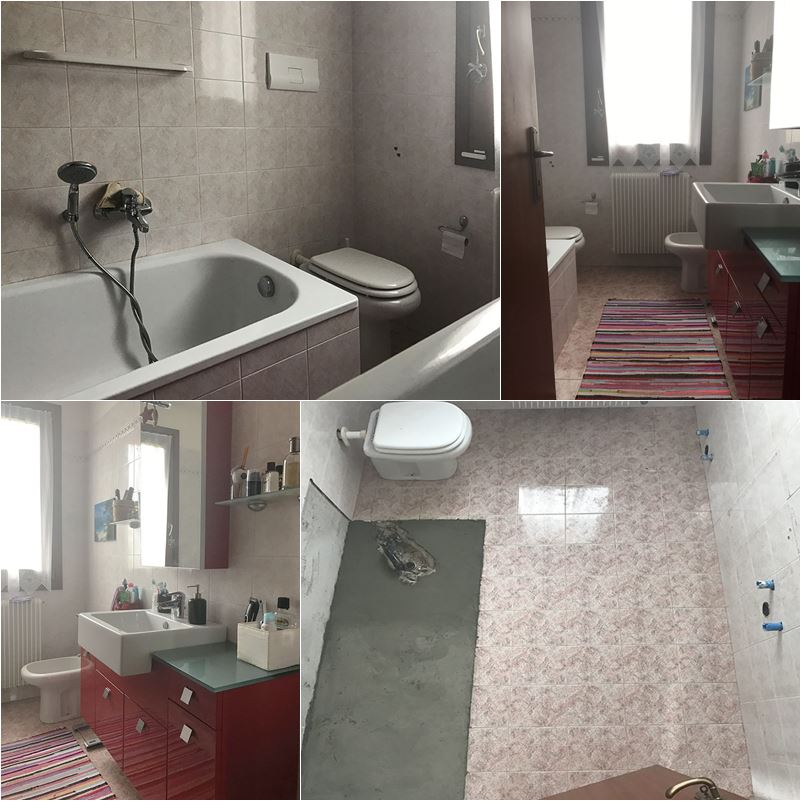 bagno anni 90 rosso e rosa da ristrutturare
