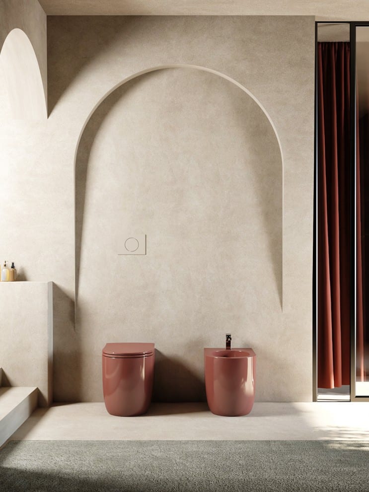 Coppia di wc e bidet in Solid Surface lucido color rosso Vesuvio