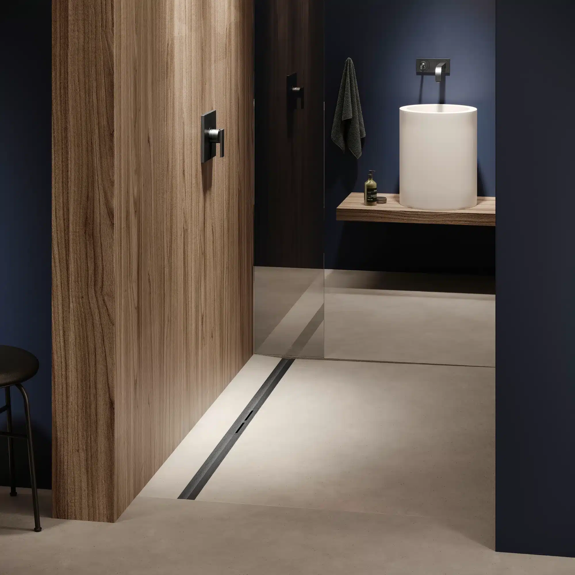 doccia walk-in senza piatto con canalina doccia laterale