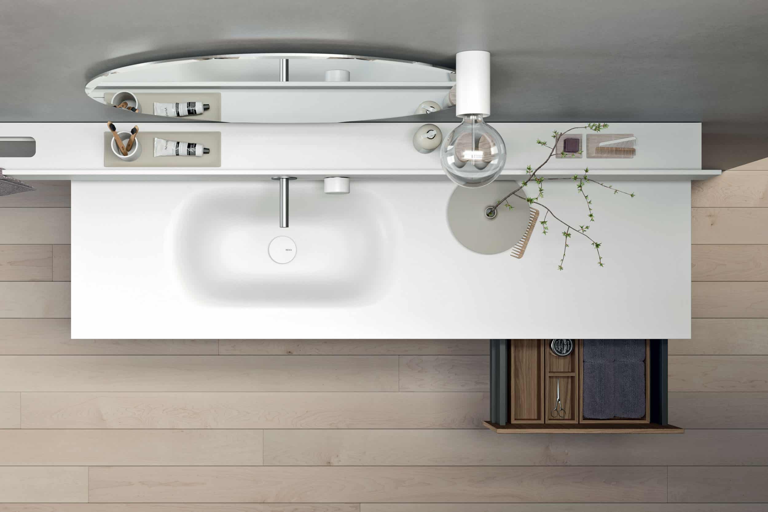 top corian con lavabo integrato visto dall'alto